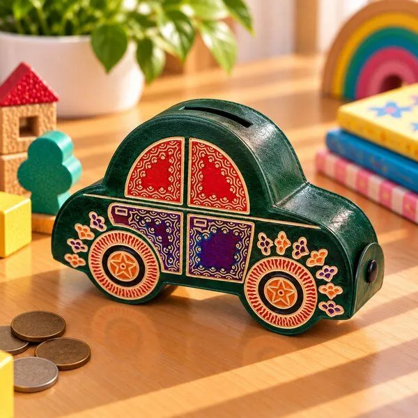 Janselo Auto Kinder-Spardose aus Shanti-Leder in Grün – Produktbild 1 von 4