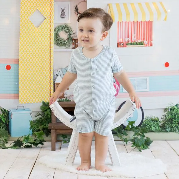 OrganicEra Baby Strampler, gestreift 'OrganicEra' aus Bio-Baumwolle, Grün, – Produktbild 1 von 4
