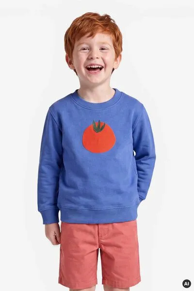 MelaDi Meladi Kinder Sweater aus Biobaumwolle - Tomate auf Aqua Blue, Natural white, – Produktbild 3 von 5