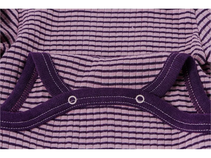 Cosilana Cosilana Baby Body Langarm Baumwolle-Wolle-Seide rosa-pflaume-geringelt Gr.98/104, Lila, – Produktbild 2 von 2