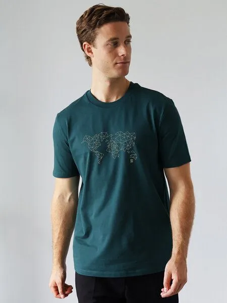Kultgut Kultgut T-Shirt mit Motiv / Worldmap, Tannengrün, – Produktbild 2 von 2