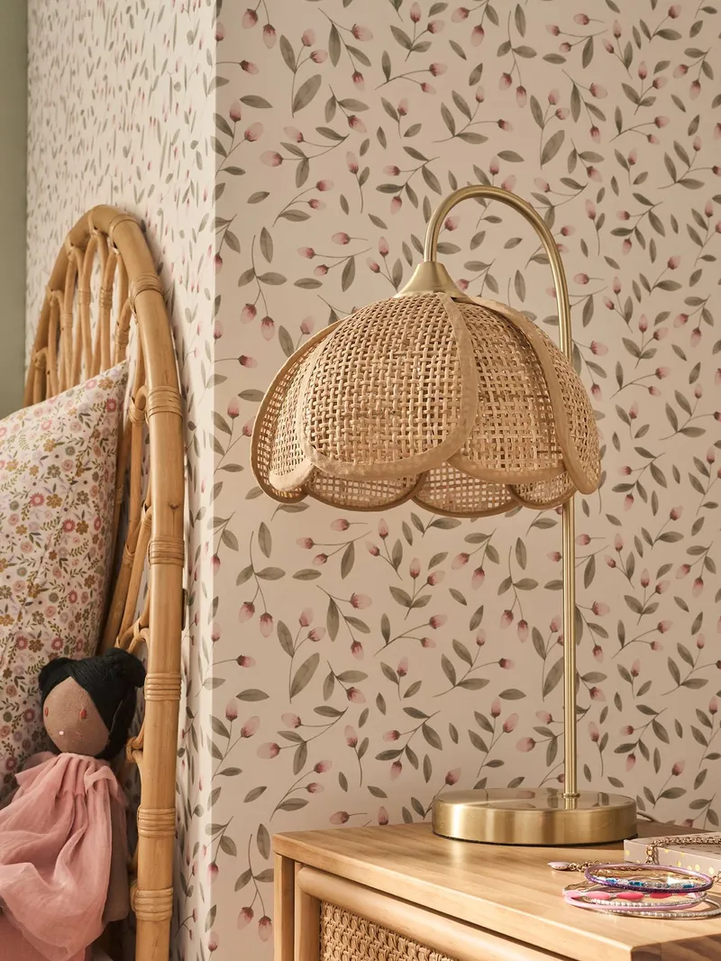 Vertbaudet Nachttischlampe aus Rattan mit Messingfuß Kinderzimmer, Gold, – Produktbild 2 von 2