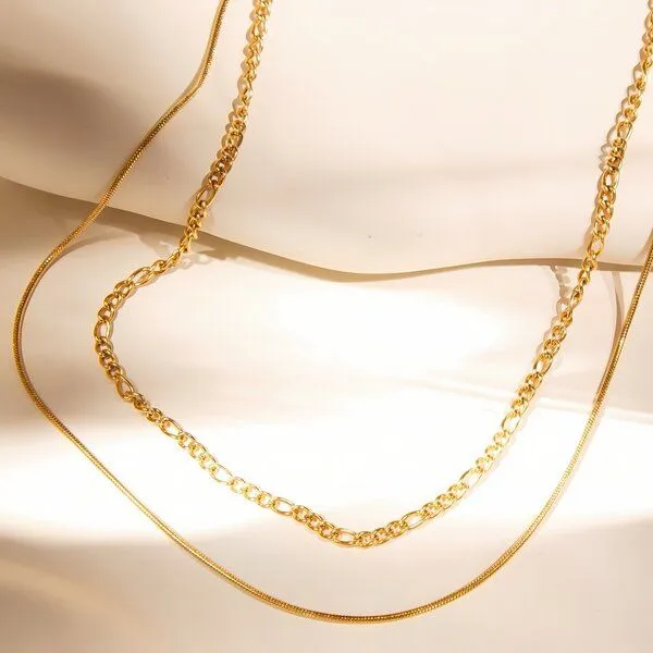 ELEKTROPULLI ELEKTROPULLI Layering Kette, 1mm und 2,5mm schmal, 42 cm, Gold, – Produktbild 4 von 4