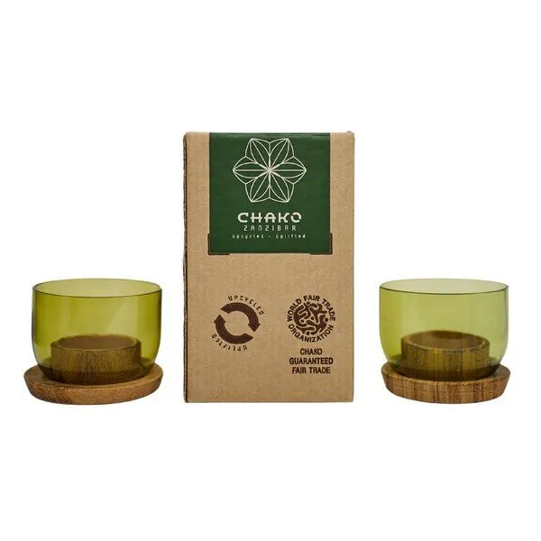 Chako Zanzibar Chako Zanzibar Recycling Windlicht 2er-Set Base Weinflasche, Grün, – Produktbild 1 von 4