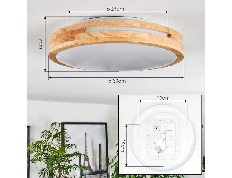 hofstein Deckenleuchte moderne Deckenlampe aus Metall/Bambus/Kunststoff in Weiß/Natur, LED wechselbar, 3000 Kelvin, Leuchte im angesagten Boho-Design (30cm), 1700 Lumen, LED 16 W, Beige|weiß, – Produktbild 4 von 5