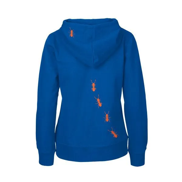 HANDGEDRUCKT HANDGEDRUCKT "Ameisen" Frauen Zip-HOODY aus reiner Biobaumwolle (kbA), Royal, – Produktbild 1 von 3
