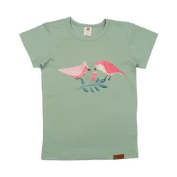 Walkiddy Kinder T-Shirt GOTS zertifiziert Bio-Baumwolle Grün Flamingo-Motiv „Pinky Birds“ Kurzarm weich – Walkiddy – Produktbild 1 von 1