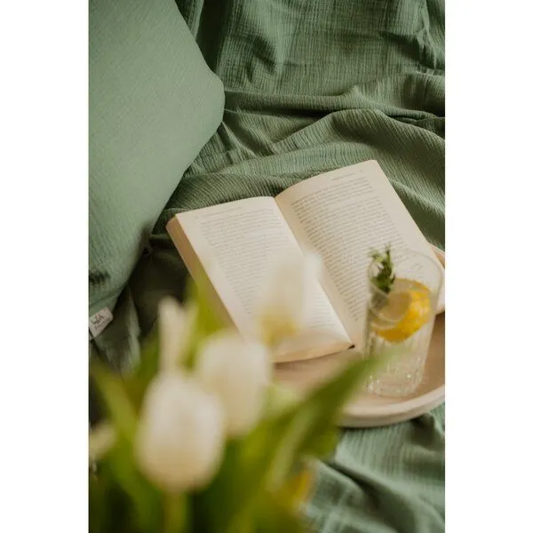 Hutch&Putch Hutch&Putch Musselin-Sommerbundle für warme Nächte (Sommerdecke 200x135 + Kopfkissenbezug nach Wahl) aus 100% Bio-Baumwolle - Handmade in Germany, Eucalyptus, – Produktbild 2 von 2