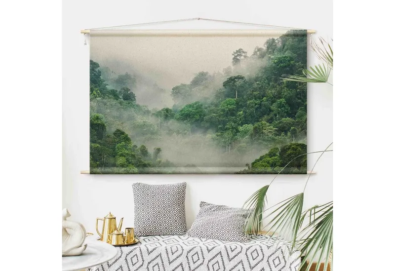 Bilderdepot24 Wandteppich modern Wald Tropisch Dschungel Natur grün, rechteckig, Höhe: 2.6 mm, großes Wandbild aus Natur-Baumwolle Wandbehang Stoffbild Tuch Wollseil, Grün, – Produktbild 2 von 4