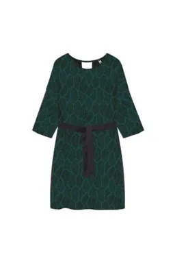 WiDDA WiDDA Damen vegan Kleid Pura Petrol Schwarzes Blattmuster – Produktbild 1 von 1