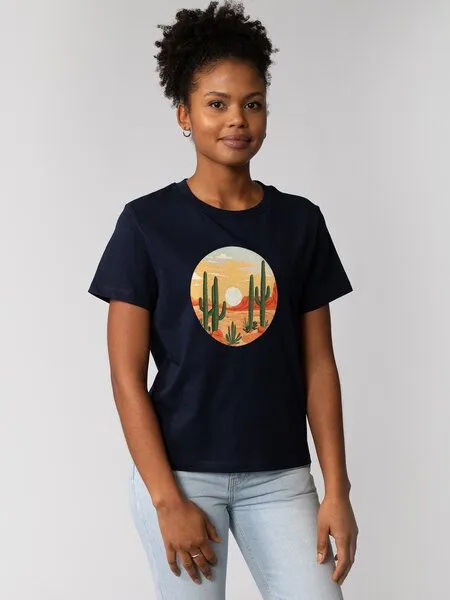 watapparel watapparel T-Shirt Frauen Sonnenuntergang in der Wüste, French navy, – Produktbild 1 von 3