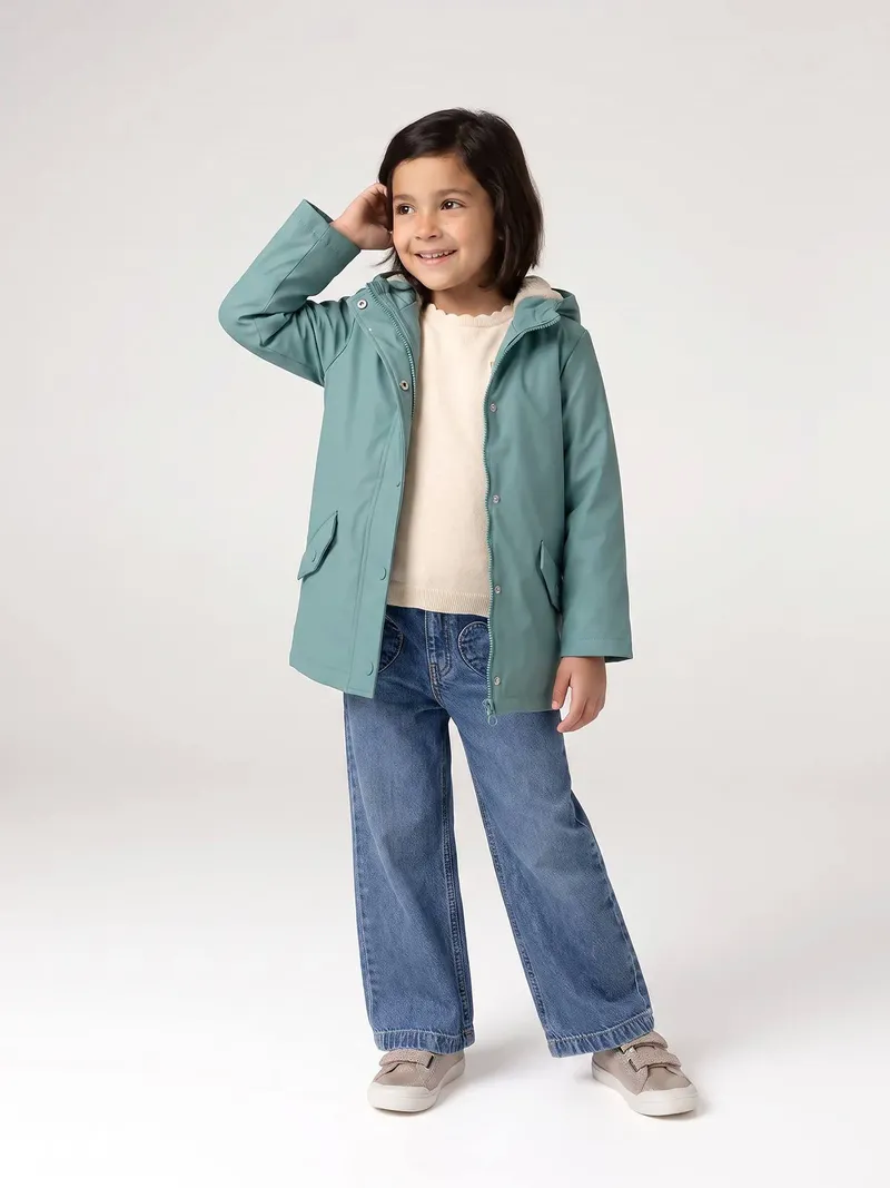 Vertbaudet Warme Regenjacke mit Teddyfleece-Futter Mädchen, Grün, – Produktbild 4 von 4