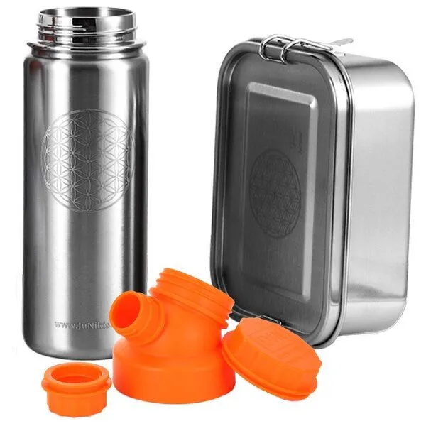 JN JuNiki's JN JuNiki's Set "Blume des Lebens": Lunchbox + 550ml isolierte Edelstahltrinkflasche, Orange, – Produktbild 1 von 4