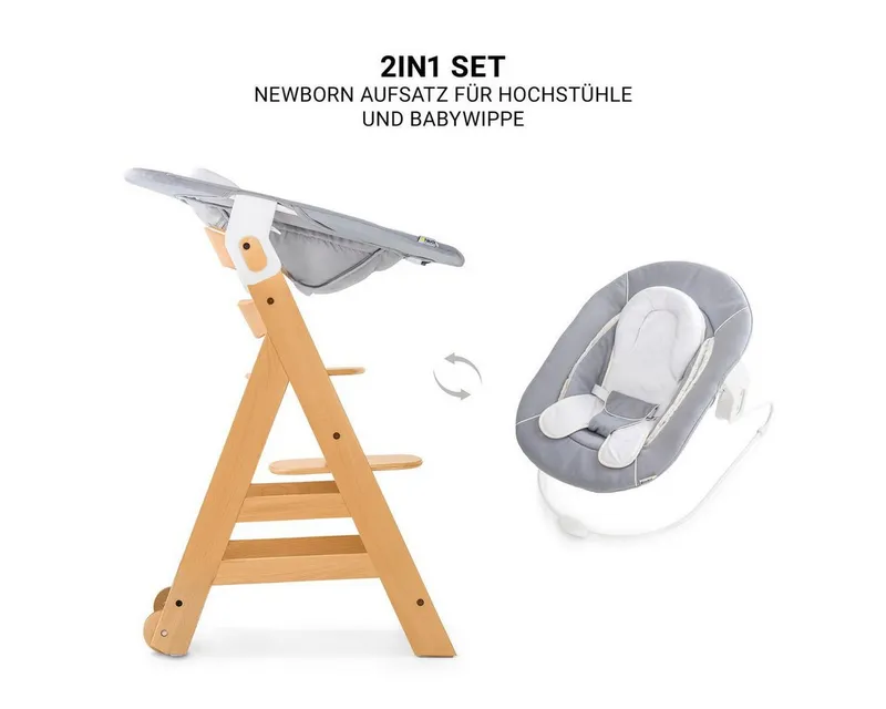 Hauck Hauck Hochstuhl Beta Plus Newborn Set - Natural, Holz Babystuhl ab Geburt mit Neugeborenenaufsatz, Sitzkissen, Essbrett, Beige, – Produktbild 5 von 5