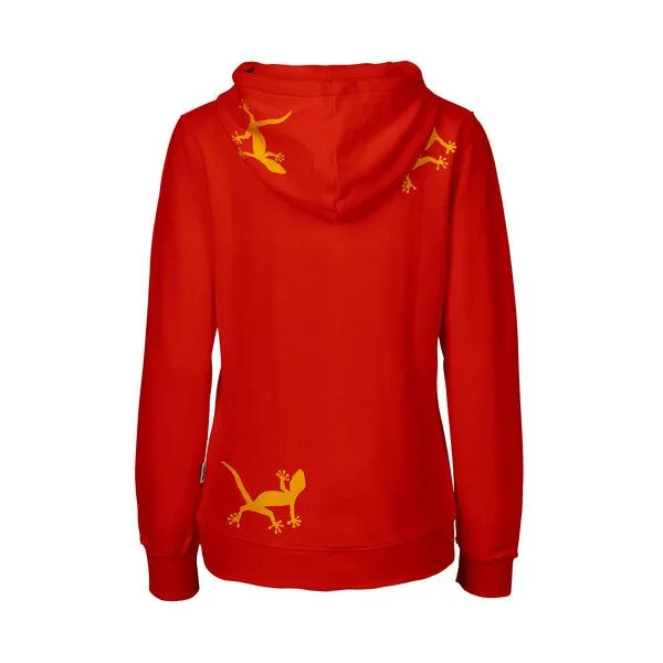 HANDGEDRUCKT HANDGEDRUCKT "Geckos" Frauen Zip-HOODY aus reiner Biobaumwolle (kbA), Red, – Produktbild 1 von 4