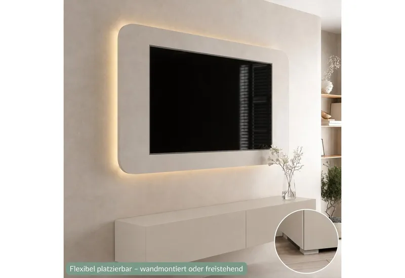 Planetmöbel TV-Schrank West TV-Board, Fernsehtisch 200 cm lang, TV-Lowboard (für Fernseher bis 55 Zoll, TV Schrank viel Stauraum, sideboard hängend, Fernsehschrank 2x 100 x 30 x 37,5 cm) kaschmir, Beige, – Produktbild 4 von 4