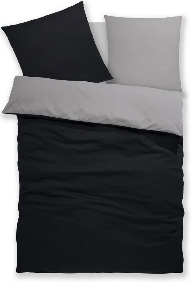 OTTO home Wendebettwäsche Desner2 100% Microfaser, extra weich, allergikerfreundlich, Microfaser, 2 teilig, Premium Qualität, uni, schnell trocknend, pflegeleicht, ab 135x200 cm, Grau|schwarz, – Produktbild 5 von 7