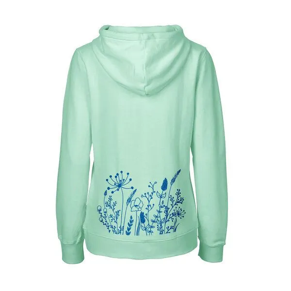 HANDGEDRUCKT HANDGEDRUCKT "Wilde Wiese" Frauen Zip Hoody Neutral, Dusty mint, – Produktbild 1 von 4