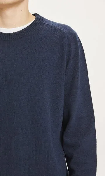 KnowledgeCotton Apparel KnowledgeCotton Apparel Strickpullover - FIELD o-neck knit - aus Bio-Lammwolle, Blau (total eclipse), – Produktbild 4 von 4