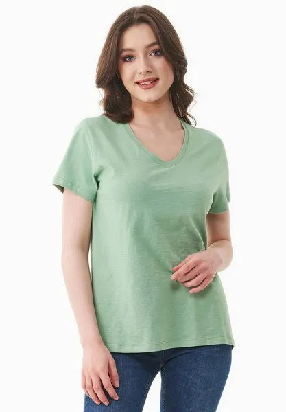 ORGANICATION ORGANICATION Damen Basic T-Shirt aus Bio-Baumwolle mit V-Ausschnitt, Matcha green, – Produktbild 1 von 4