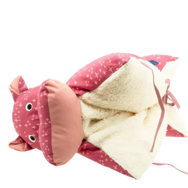 Flosinn Flosinn Kuscheltierkissen Nilpferd mit Teddyplüsch aus Baumwolle Personalisierbar, Rot-rose, – Produktbild 6 von 6