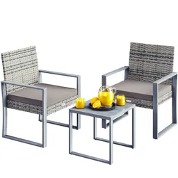 Casaria® Polyrattan Gartensitzgruppe 3-tlg Grau WPC – Produktbild 1 von 1