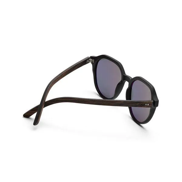 TAKE A SHOT TAKE A SHOT Holz Sonnenbrille für Herren und Damen mit Flattop Design, Schwarz (schwarz/walnuss/grau), – Produktbild 3 von 4