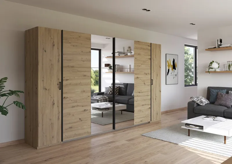 Rauch Rauch Schwebetürenschrank Kleiderschrank Drehtürenschrank Schrank Garderobe KRONACH (in 3 Ausstattungen BASIC/CLASSIC/PREMIUM, Breiten 225/268/311/354 cm) Kombischrank optional mit 1 oder 2 Spiegel viele Böden MADE IN GERMANY, Braun|grau, – Produktbild 2 von 5