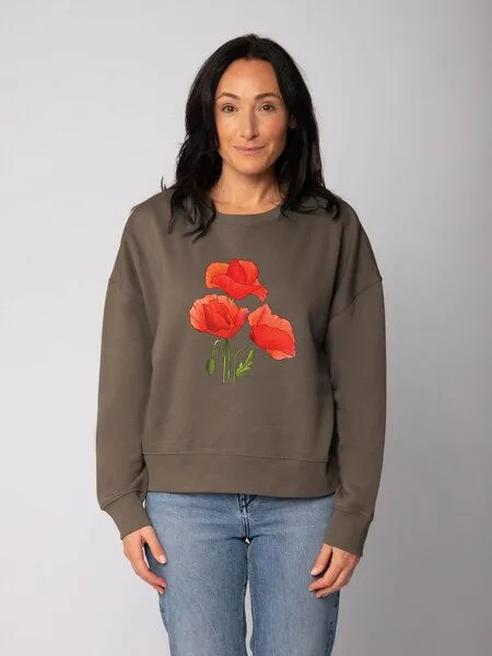 watapparel watapparel Sweatshirt Frauen Poppy Flowers, Mocha, – Produktbild 2 von 2