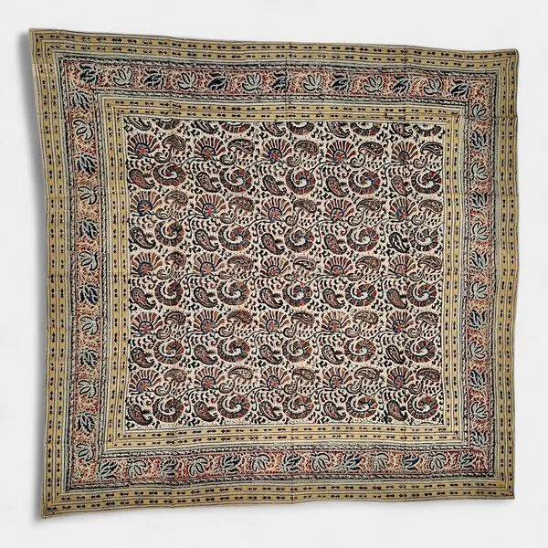 Der Lindwurm Der Lindwurm Kalamkari- Tuch (110x110 cm), Handdruck mit Pflanzenfarben, Blau/gelb, – Produktbild 1 von 2