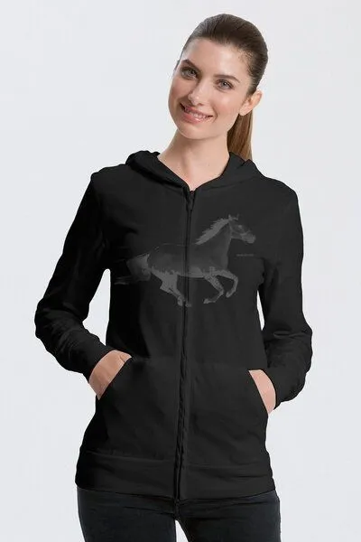 Peaces.bio - handbedruckte Biomode Peaces.bio - handbedruckte Biomode Bio-Jersey-Zip-Hoodie Horsepower, Schwarz, – Produktbild 1 von 1