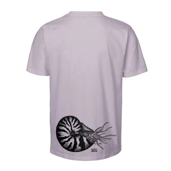 HANDGEDRUCKT HANDGEDRUCKT "Nautilus" Unisex T-Shirt aus reiner Baumwolle (kbA), Dusty purple, – Produktbild 1 von 2