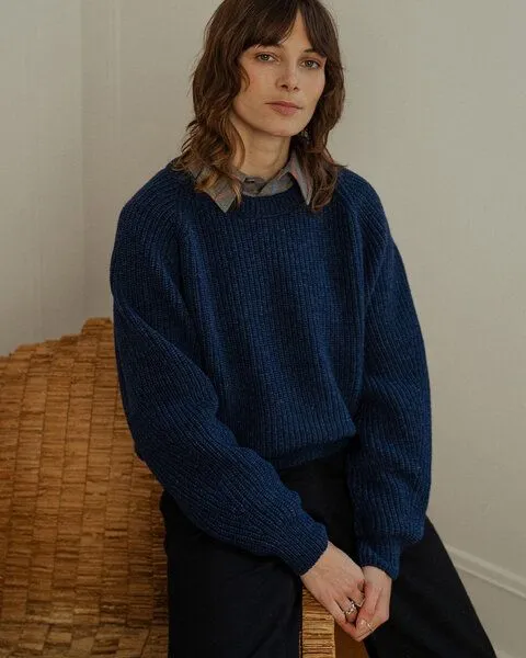 Rotholz Rotholz Kurzer Strickpullover Recycelte Wolle, Blau, – Produktbild 2 von 4
