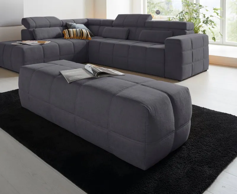 DOMO collection Hocker BRANDON, komfortabel, große Ausführung passend zu "Brandon", auch in Cord, Grau, – Produktbild 1 von 8