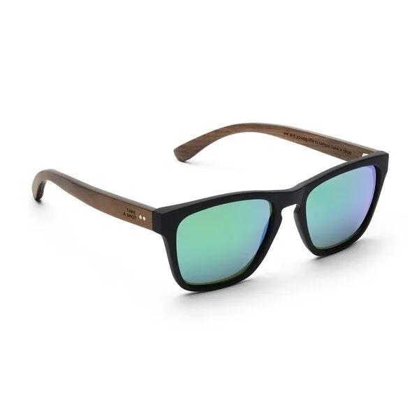 TAKE A SHOT TAKE A SHOT Holz Sonnenbrille Eckig für Herren im Sportlichen Design, Schwarz / walnuss / grün, – Produktbild 2 von 4