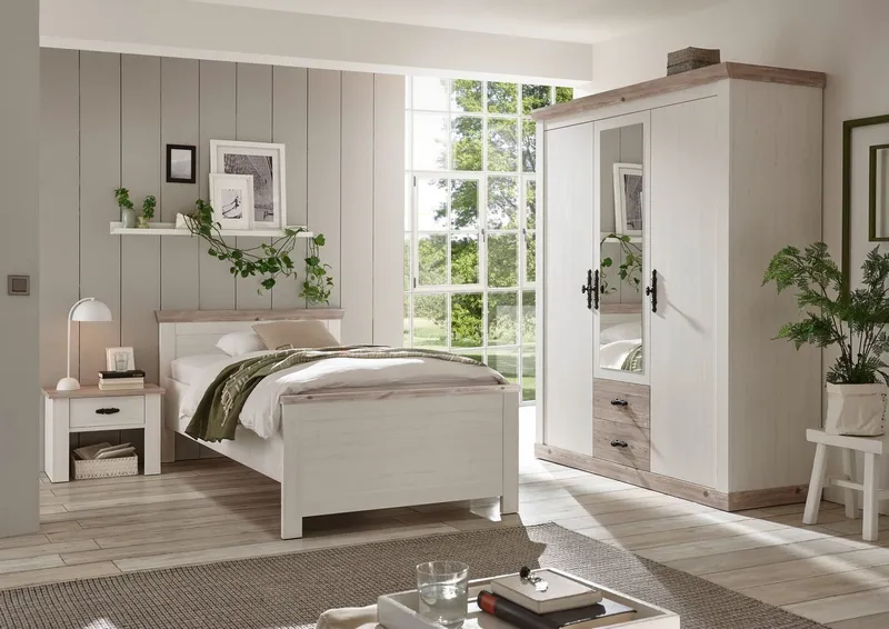 Home affaire Nachtkommode Florenz Nachtschrank Seitenschrank Kommode, mit schön verzierten, außergewöhnlichen Metallgriffen Nachttisch, Weiß, – Produktbild 4 von 5