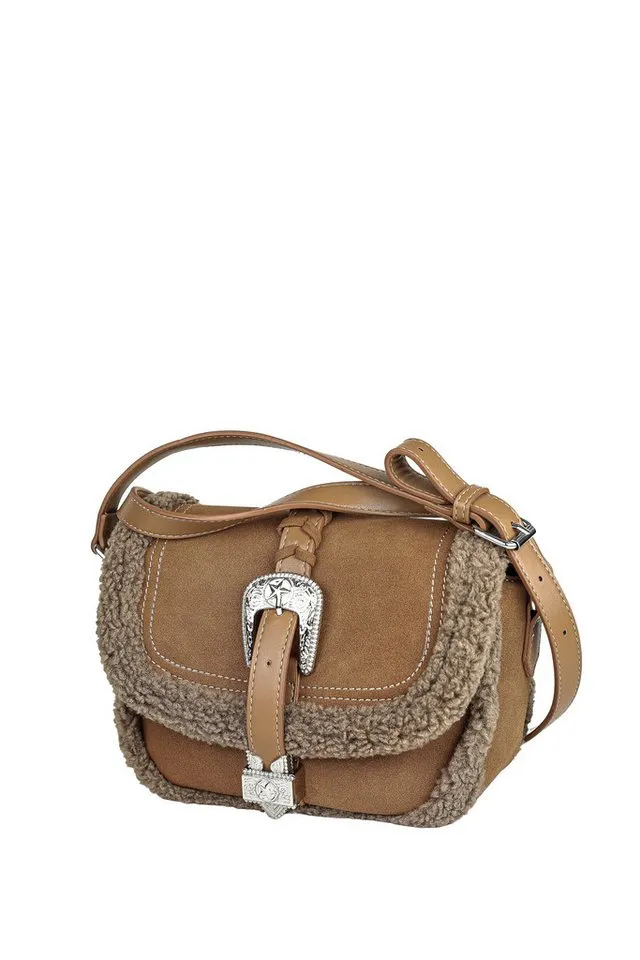 Collezione Alessandro Collezione Alessandro Umhängetasche Cowgirl, im Western Style mit Teddy-Fell, Braun, – Produktbild 1 von 5