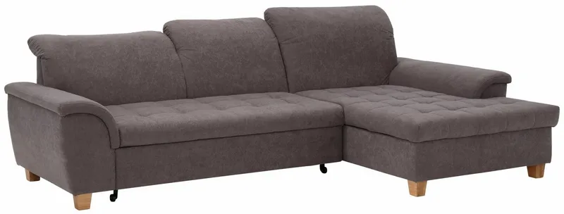 Home affaire Ecksofa Lyla fester Sitzkomfort, bequeme Armlehnen, Breite 279cm, L-Form, mit Recamiere, wahlweise mit Rückenfunktion und zusätzlich mit Bett, Grau, – Produktbild 4 von 5