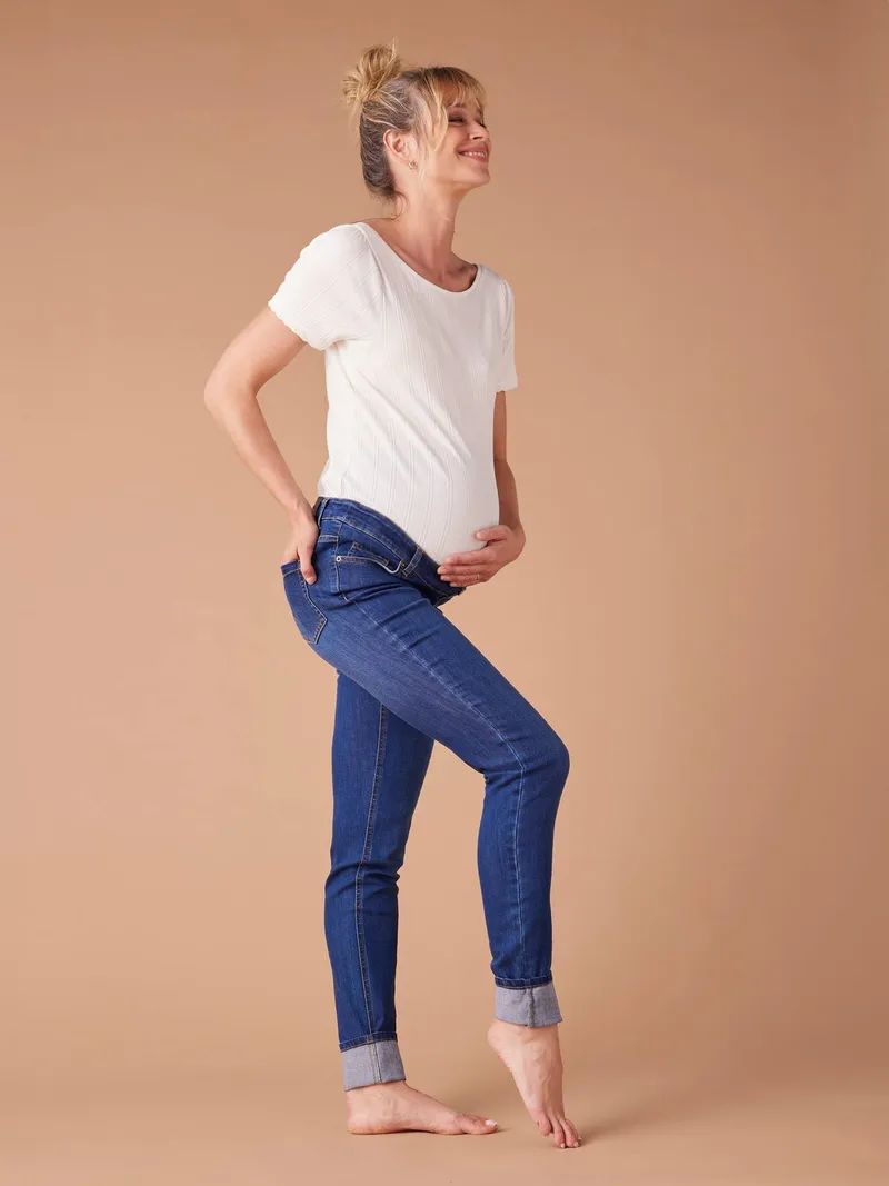 Envie De Fraise Umstandsjeans Skinny-Fit mit abnehmbarem Einsatz ENVIE DE FRAISE Bundweite verstellbar, Dark blue, – Produktbild 1 von 4