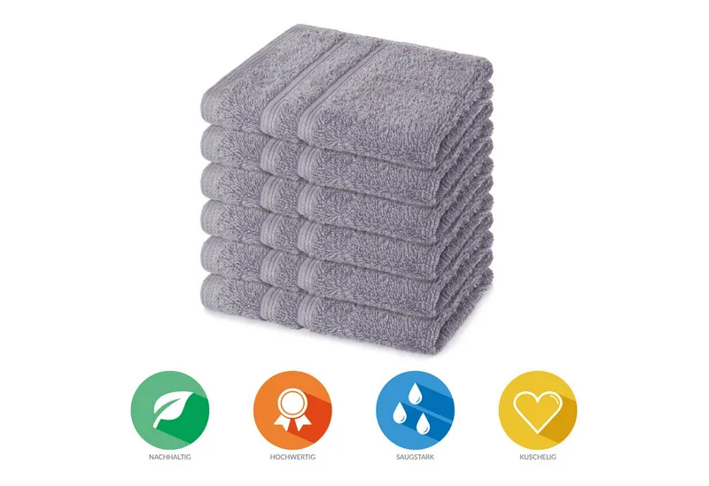 Lavea Seiftuch Bali Seiftücher, Waschlappen Frottee 30x30 cm, Weiches Bio-Baumwollfrottee (Set, 6-St), kleine Handtücher, Handtuch-Set, GOTS-zertifiziert, Grau, – Produktbild 2 von 5