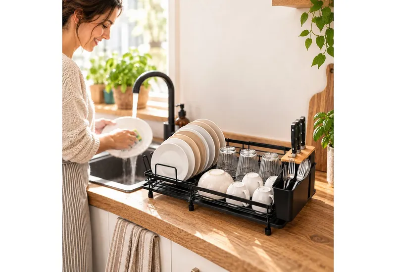 RELAXDAYS RELAXDAYS Geschirrständer Ausziehbare Abtropfgestell, Zubehör für Küchenspüle, Braun|schwarz, – Produktbild 3 von 5