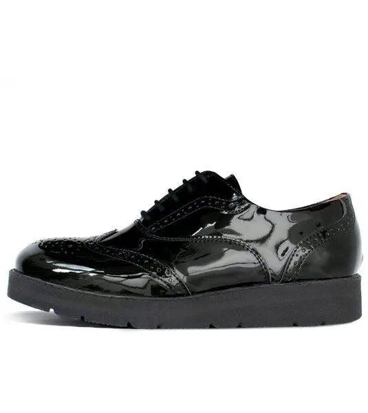 Will's Vegan Shop Will's Vegan Shop Flatform Brogues aus veganem, italienischen Leder, Schwarz, – Produktbild 1 von 4