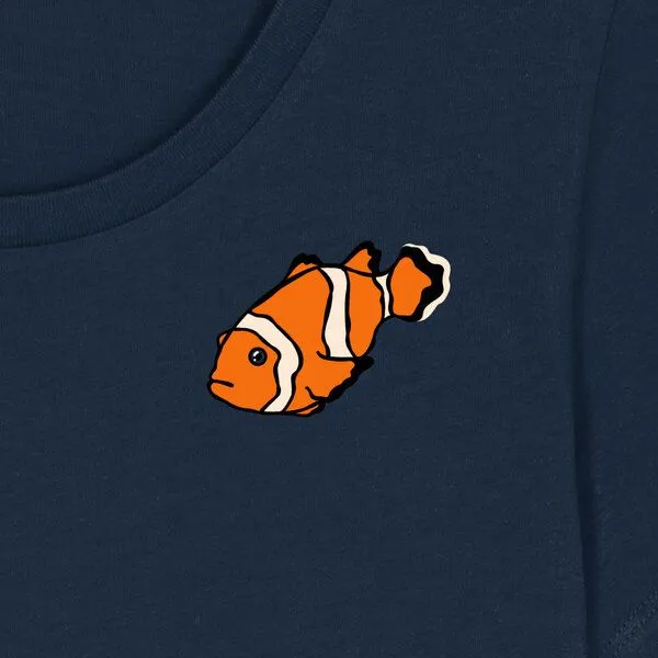 Spangeltangel Spangeltangel T-Shirt bedruckt, "Clownfisch", nachhaltig, Biobaumwolle, Brustprint, Damen, Kurzarmshirt, Damenshirt, Frauen, bio, Navy, – Produktbild 2 von 3