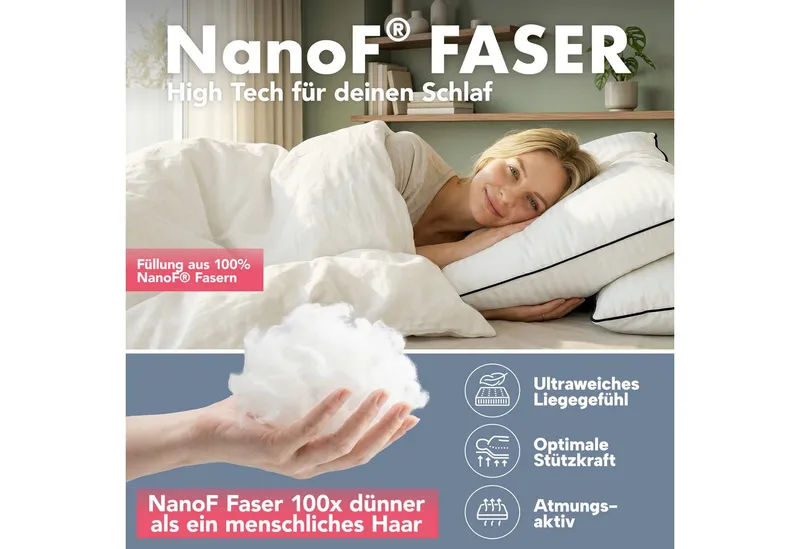 Blumtal Kopfkissen Premium Kopfkissen mit Ultra anpassbarer Nanofaser-Füllung, Seitenschläfer, Rückenschläfer, 1 oder 2-tlg., Paspel & Reißverschluss, ideal für Seiten-/Rückenschläfer, 95°C – Produktbild 4 von 4