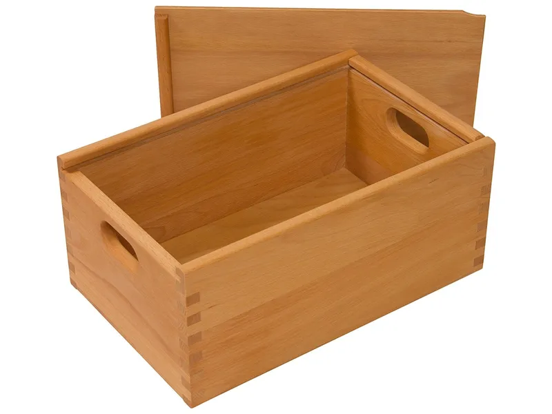 Caritas Werkstätten Caritas Werkstätten Spielzeugkiste klein mit Deckel, Buche Massivholz, geölt Maße 39 x 17,8 x 25 cm (B x H x T), Natur, – Produktbild 1 von 2