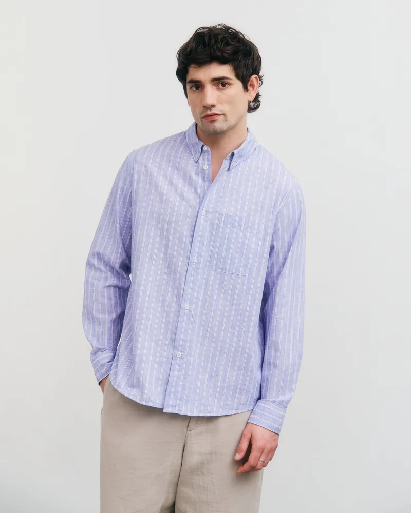 Rotholz Rotholz Herren vegan Hemd Button Down Blau Gestreift, Blau, – Produktbild 1 von 2