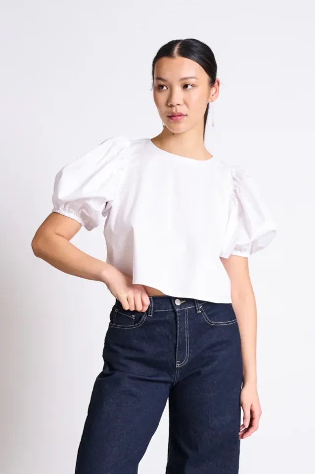 JAN N JUNE JAN 'N JUNE Damen vegan Bluse Cropped Olmos Weiß, Weiß, – Produktbild 1 von 1