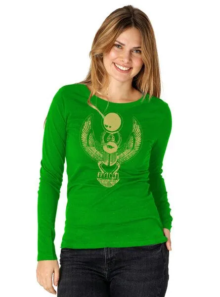 Peaces.bio - handbedruckte Biomode Peaces.bio - handbedruckte Biomode Damen Langarmshirt Cheper, Grün, – Produktbild 2 von 2