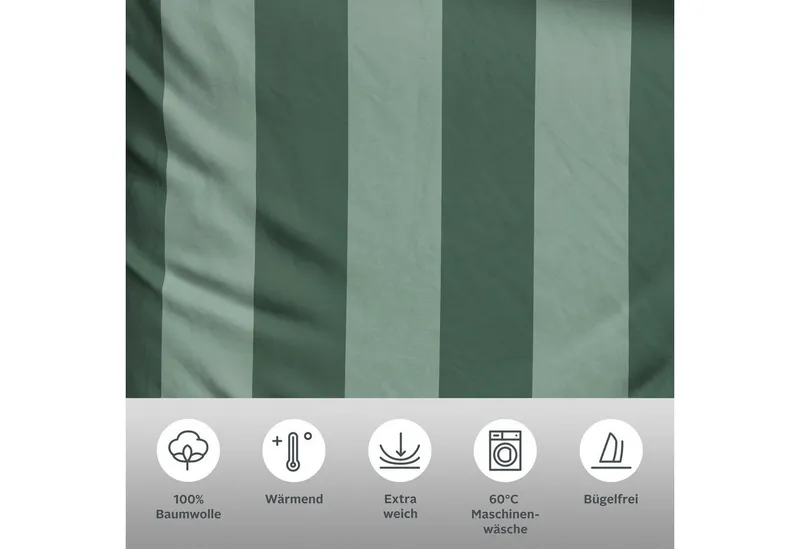 OTTO home Wendebettwäsche Sari in verschiedenen Qualitäten, Flanell, 2 teilig, ab Gr. 135x200 cm, Wendedesign, moderne Bettwäsche mit Streifen, Grün, – Produktbild 1 von 6