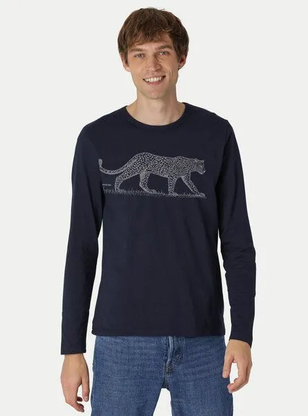 Peaces.bio - handbedruckte Biomode Peaces.bio - handbedruckte Biomode Bio-Herren-Langarmshirt "Leopard", Blau, – Produktbild 2 von 2